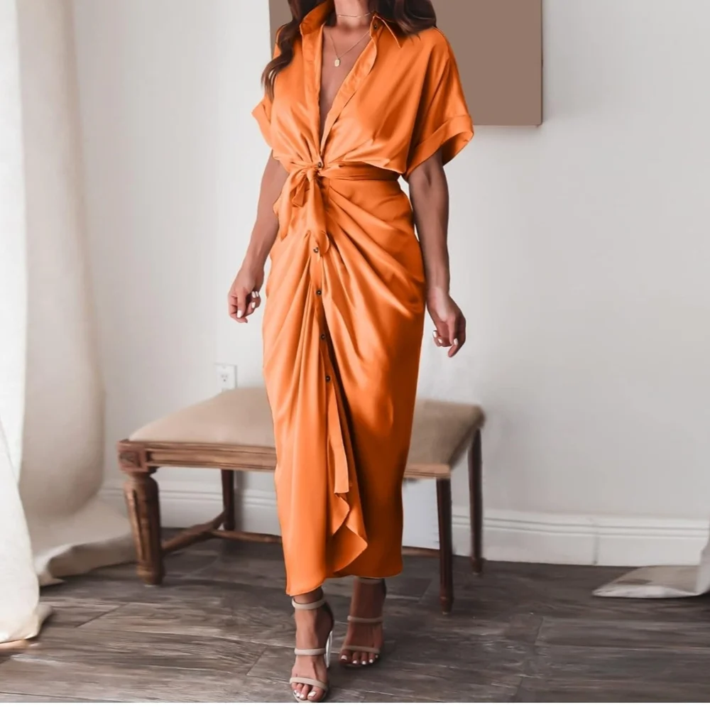 Amazon Satin Midi Dress in Bold Orange - Picture 1 of 4